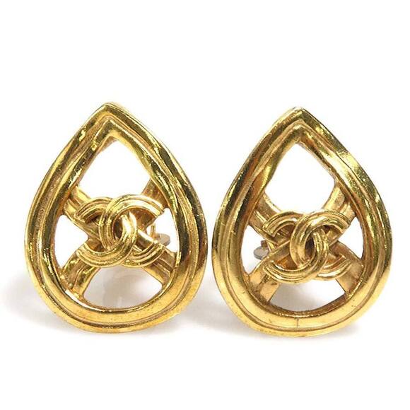 CHANEL Authentic Gold Logo Earrings